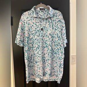 Bad Birdie Teal and Pink Camo Pattern Polo Shirt NWOT
